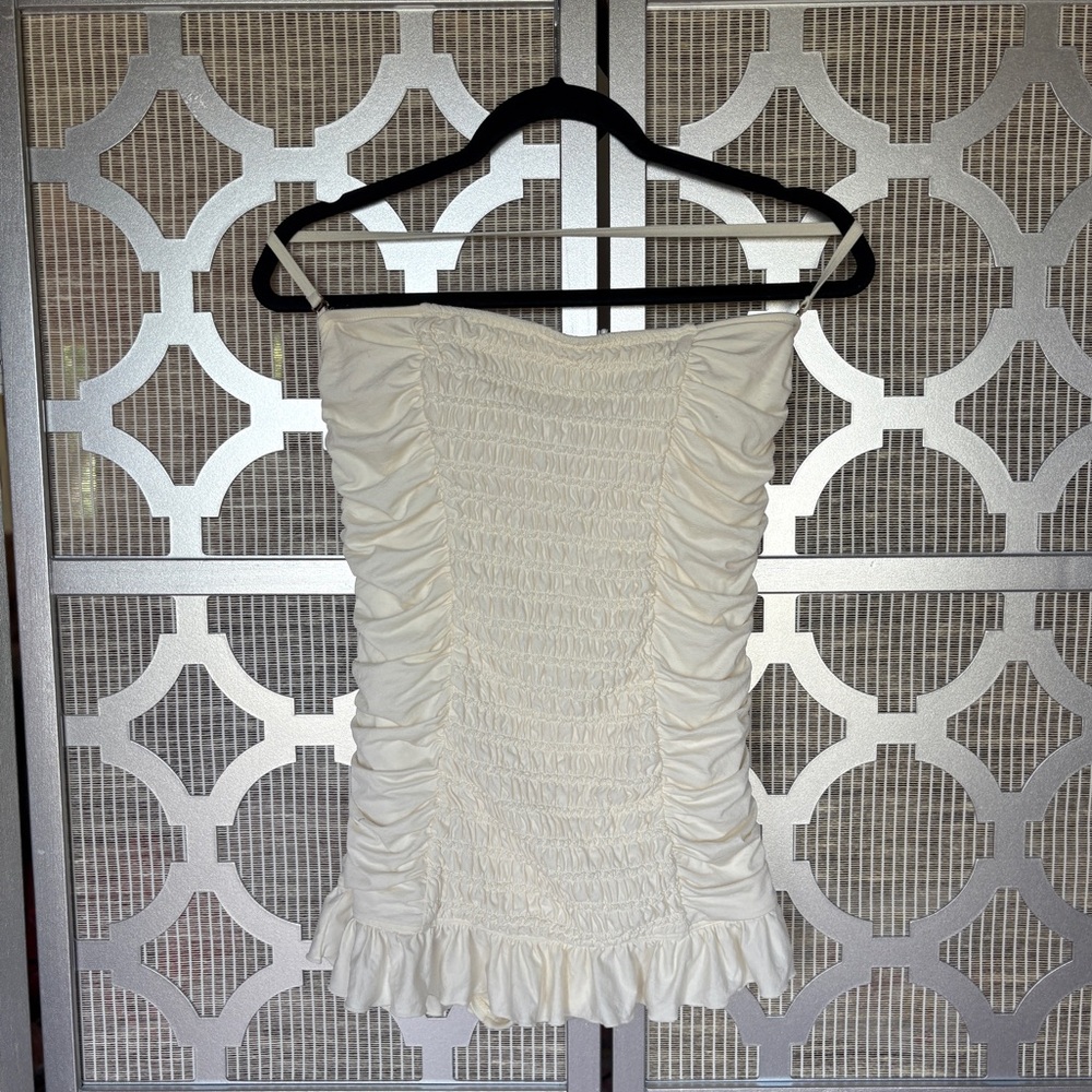 Elegant White Ruched Swim Dress
